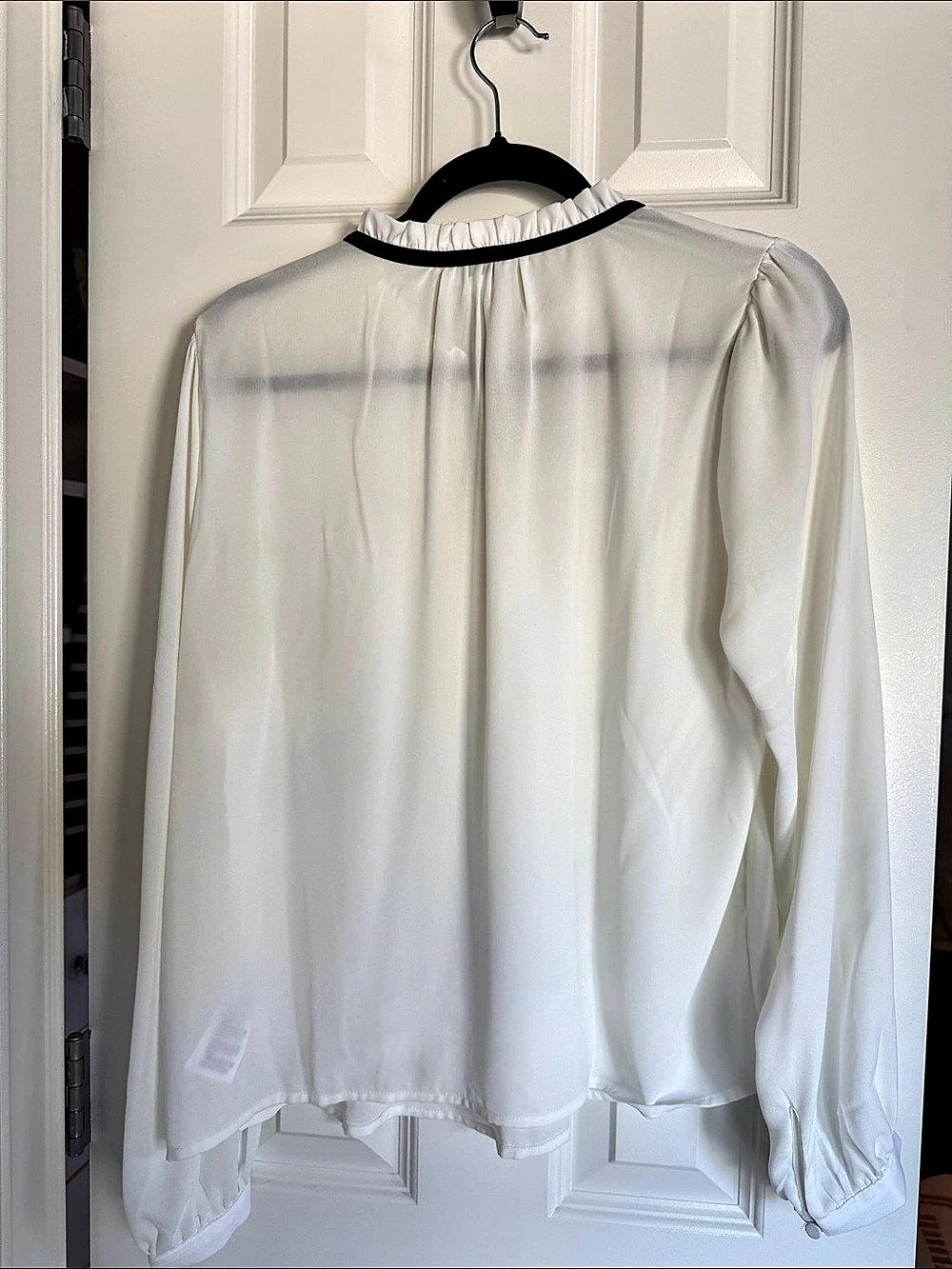 J.Crew Ruffle Tie-Neck Velvet Trim Blouse White XS - Picture 2 of 4